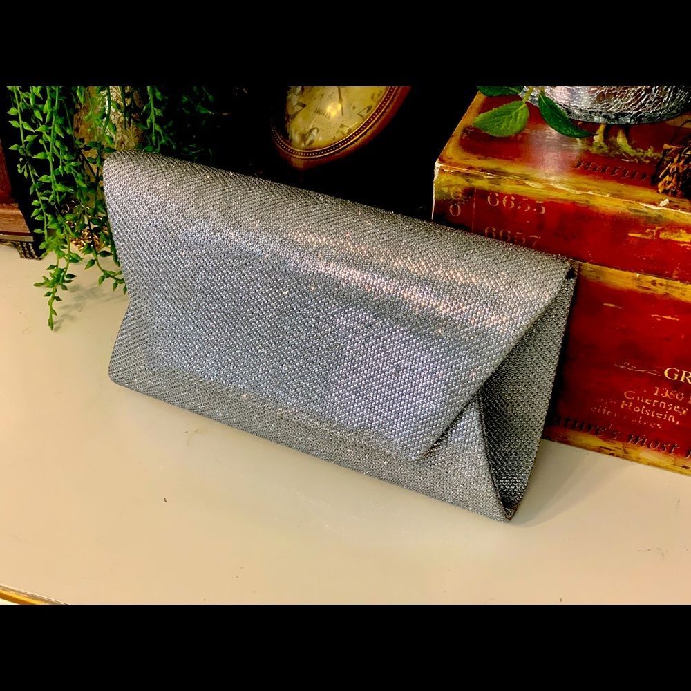 Silver mesh sparkle envelope clutch evening wedding bag